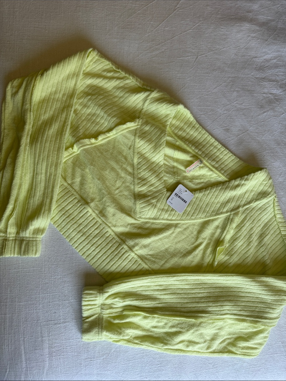NWT FP Movement by Free People Neon Yellow Ribbed V-Neck Sweatshirt